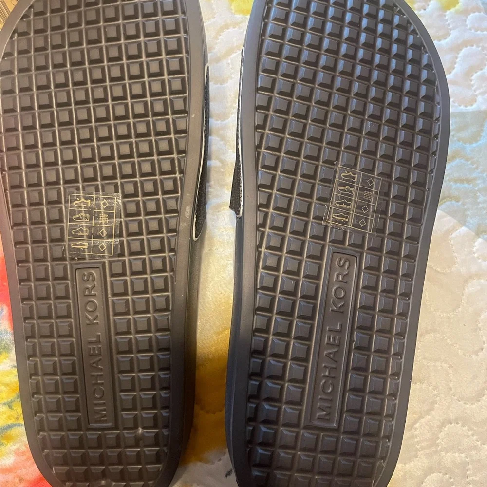 Michael Kors Dark Brown Slide Sandals with White MK Logo - Picture 4 of 4
